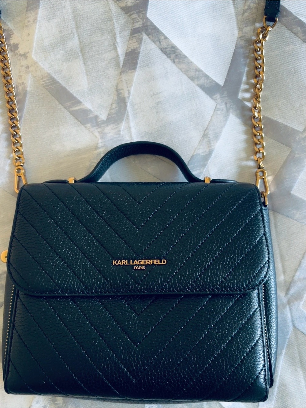 Karl Lagerfeld Black Quilted Crossbody with Gold Chain